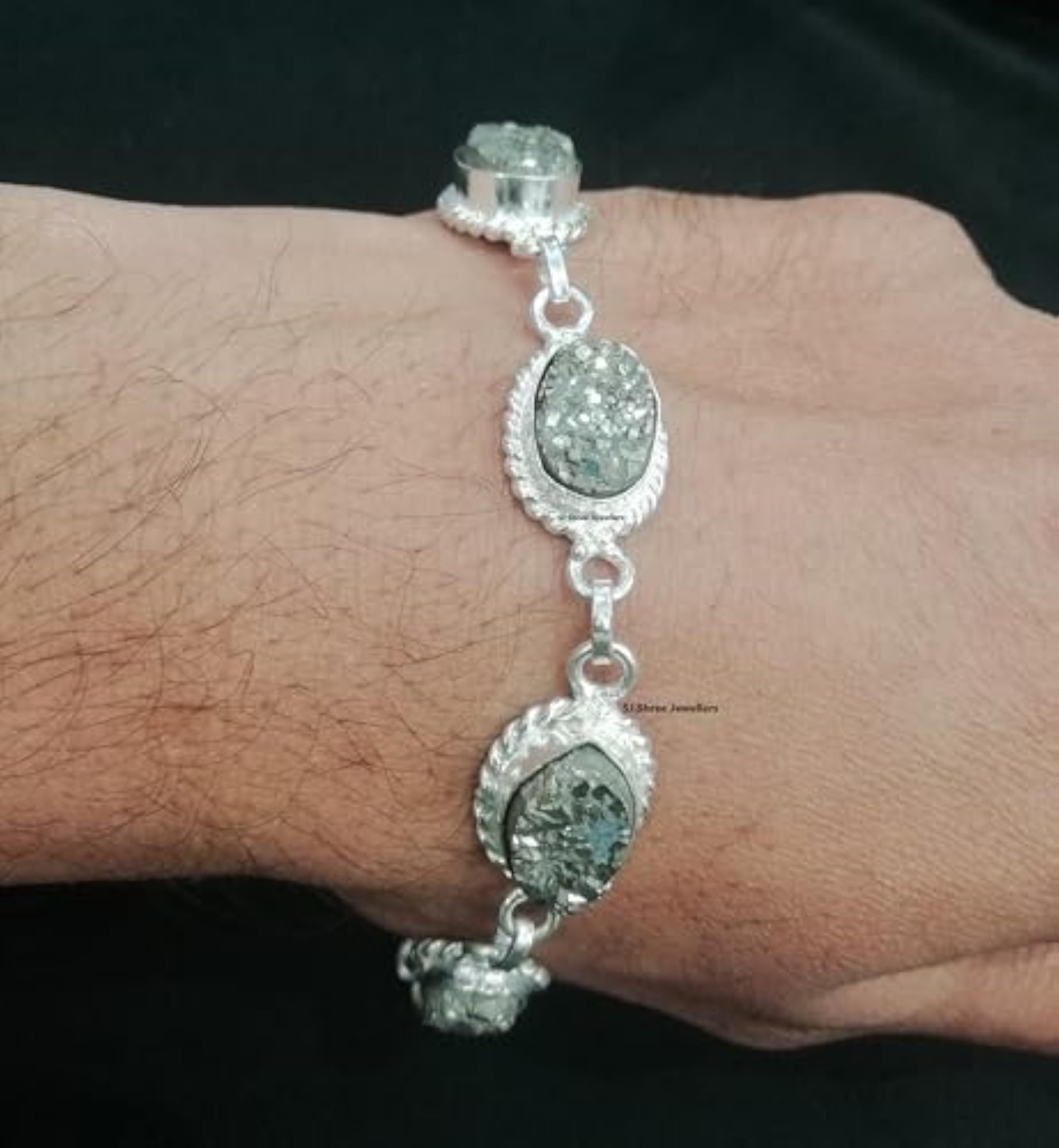 Men's German Silver Pyrite Stone Bracelet, Wealth & Abundance