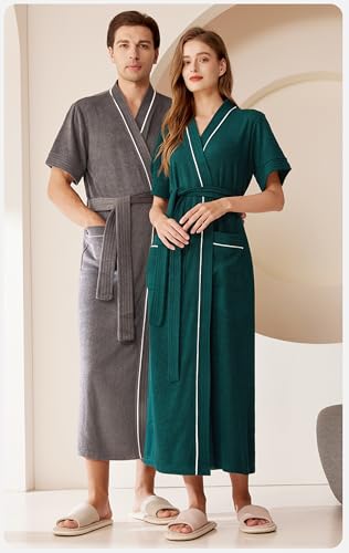Mens Terry Cloth Robe, Lightweight Short-sleeved Knit Bathrobe Sleepwear Soft Loungewear Kimono Robe M-3XL3