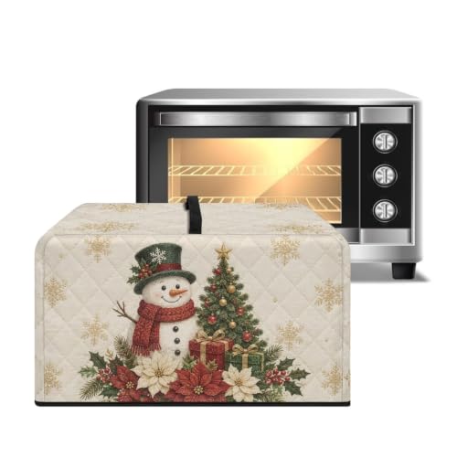 Image of Christmas Microwave Oven Cover Dust-Proof Small Kitchen Appliance Protector Air Fryer Toaster Oven Cover, L, 20.9 x 15.7 x 12.4 Inches, Snowman Poinsettia Flower Beige