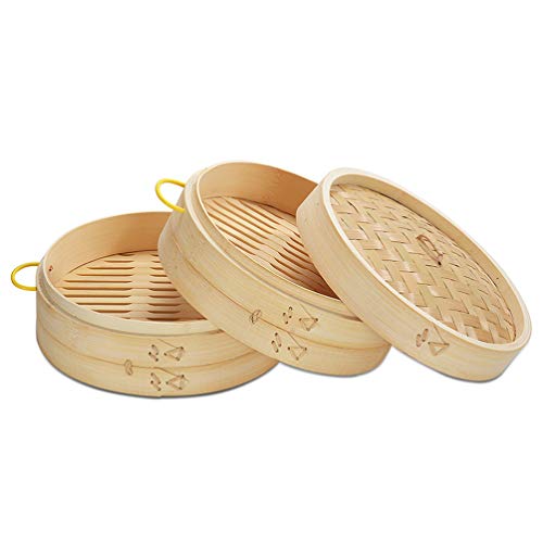 Vaporizador de bambu para cozinha Cabilock 2 peças com tampa de vaporizador chinês cesta para cozime