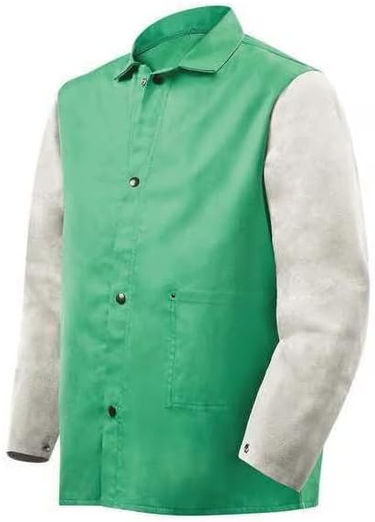 Flame Resistant Jacket w/Leather Sleeves, Green/Gray, 2XL, Mfr: 1230-2X-A APPAREL