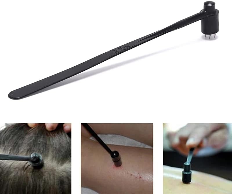 7 Star Needle Plastic Black Handle Single-end Seven-Star Dermal Needle Plum Blossom Dermal Hammer for Beauty Salons and Home Use (1Pcs)