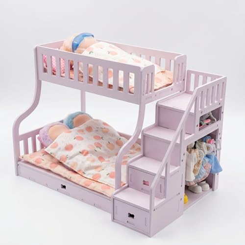 Doll Bunk Bed for Labubu with Doll Closet PVC Foam Board Doll Furniture for Dolls Up to 12 in Holds Up to 5 Dolls for Display and Storage Gift for Daughters