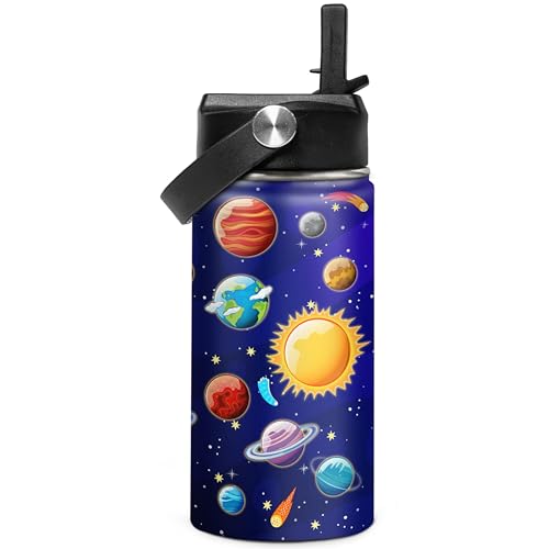 Image of SANDJEST Kids Water Bottle Solar System Water Bottles 12oz with Straw Insulated Stainless Steel Travel School Tumbler Double Wall Vacuum Cup for Girls Kid Boys