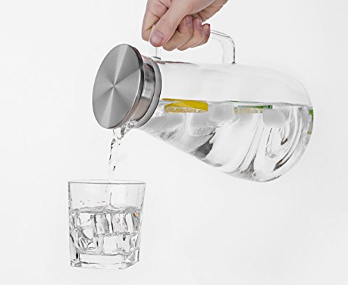 Purefold 68 Ounces Glass Pitcher with Lid, Hot/Cold Water Carafe with Handle, Home Kitchen Juice and Iced Tea Beverage Pitcher
