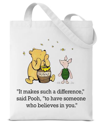 Dumyum Cute Pooh Bear Canvas Tote Bag for Women Teacher Mentor Appreciation Gift It Makes Such A Difference Aesthetic Reusable Grocery Shoulder Bag for Shopping Travel Daily Commute