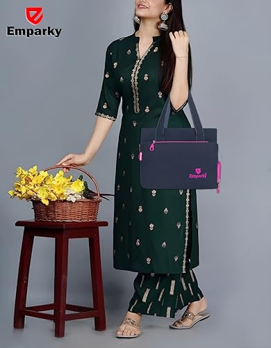 Image of Women Bag, Black with Turquoise Accents, Tote Bag with Multiple Zipper Pockets