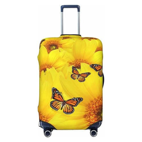 Yellow Flowers Butterflies Print Suitcase Cover Luggage Protector Washable Elastic Fashionable Travel Gear Cover