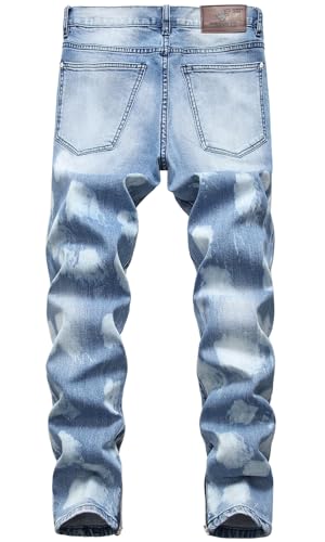 HENGAO Men's Ripped Jeans Slim Fit Stretch Straight Fit Denim Pants2