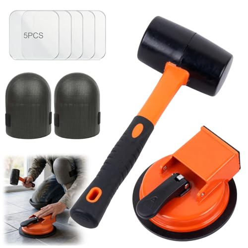 Floor Gap Fixer Tool Laminate Floor Gaps Fixing Tool Suction Cup Floor Gap Fixer Includes Heavy Duty Aluminum Suction Cup and Fiberglass Handle Rubber Mallet with 5 Nano-Glue Patches