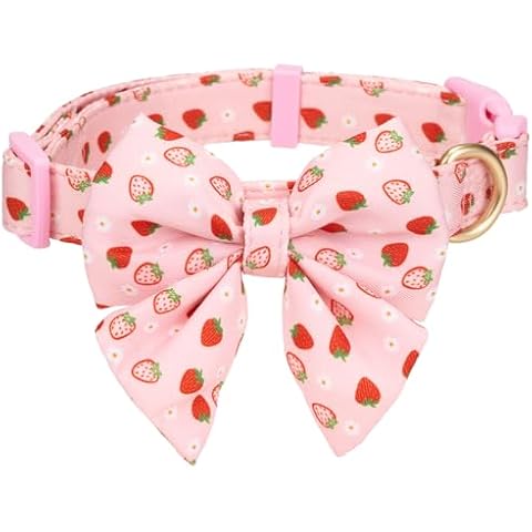 YUDOTE Dog Collar with Bow, Strawberry Print Cover