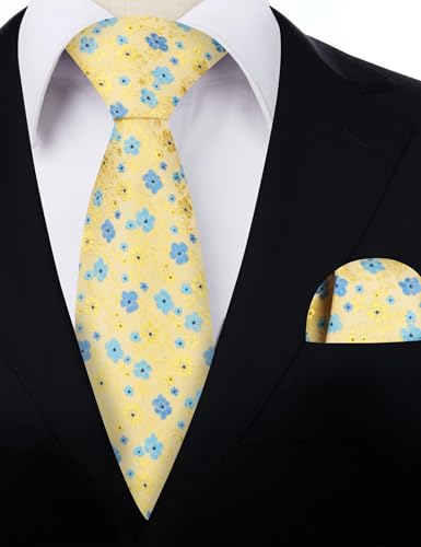 Image of Alizeal Mens 3.15inches Exquisite Floral Tie with Small Flower Printed Pocket Square