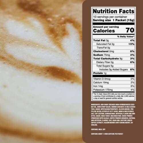 Image of The Frozen Bean Mocha Instant Coffee Frappe, 10 Sticks | Real Arabica, 114mg caffeine, 5g sugar, Single serve packets, Hot or blended iced, On the go
