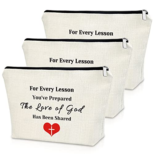3PCS Sunday School Teacher Appreciation Gifts Makeup Bag Thank You Religious Gifts for Women Christian Cosmetic Travel Bag Organizer