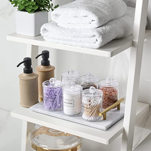 Aozita 6 Pack Qtip Holder Dispenser For Cotton Ball, Cotton Swab, Cotton Round Pads, Floss - 10 Oz Clear Plastic Apothecary Jar Set For Bathroom Canister Storage Organization, Vanity Makeup Organizer #TOP3