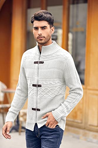 Karlywindow Mens Cable Knitted Cardigan Sweater Turtleneck Long Sleeve Slim Fit Winter Zipper Front Casual Pullover Sweaters2
