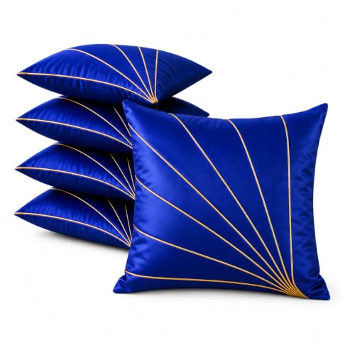 Image of Noor Silk Cushion Covers Pack of 7 | 16x16 Inches, Blue