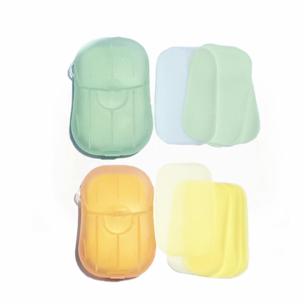 YSSZAM 100Pcs Blue Portable Soap Sheets, Mini Portable Travel Soap Paper Sheets Disposable Water Soluble Hand Washing Bath Scented Paper Soap Camping Hiking and Shampoo for Outdoor(Green&Yellow)