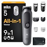 Braun Rifinitore All-in-One Series 5, Rasoio Elettrico Corpo Uomo, Barba E Capelli 9In1 Con Lama Ultra Affilata, Regolabarba, Tecnologia SkinGuard Per Il Corpo, 120 Min di Autonomia, AIO5545, Grigio