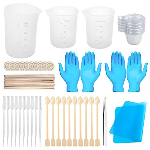 Molde Silicona de Herramienta, 109 Pz Herramienta de Fabricación de Joyas de Silicona?Vasos Medidores de Silicona, tazas de mezcla, palos, tapete de silicona, protectores de dedos, guantes