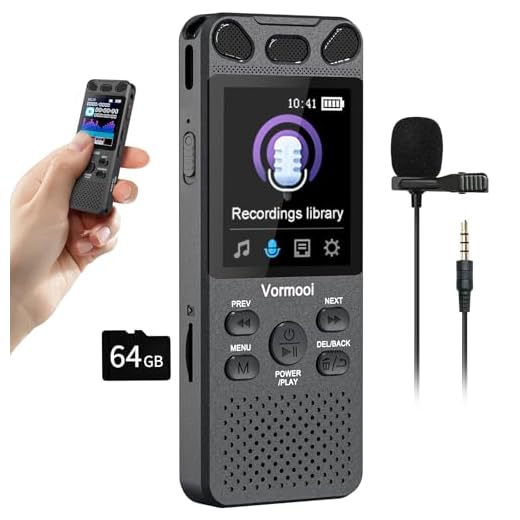 96GB Grabadora de Voz Digital, 110H Grabadora de Audio Profesional con 2,15" Pantalla Color & Micrófono Externo, Vormooi USB C Grabadora MP3 Portátil Activación por Voz para Estudio Reuniones Clase