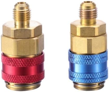 Adjustable R134A Adapter Fittings Quick Coupler Tool Kit High Low AC Freon Manifold Gauge Hose Conversion kit, 1/4" SAE HVAC Set of 2 Pcs