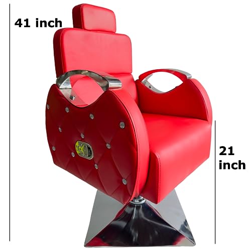 Image of Leather Beauty Parlor Cutting,Salon /Barber /Cutting /Makeup /Makeover Bride Bridegroom Chair, Cushioned Seat Back, with Hydraulic & Push Back System Chair (Steel Handle Red)