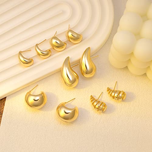 Cuicanstar 6 Pairs Gold Waterdrop Earrings Lightweight Chunky Gold Teardrop Hollow Open Hoops Hypoallergenic Spiral Hollowed Out Tear Drop Earrings Set For Women Girls #TOP2