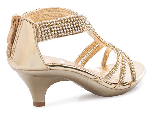 Image of Olivia K Girls' Kids Open Toe Strappy Rhinestone Dress Sandal Low Heel Shoes - Wedding, Dress, Dance, Flower Girl