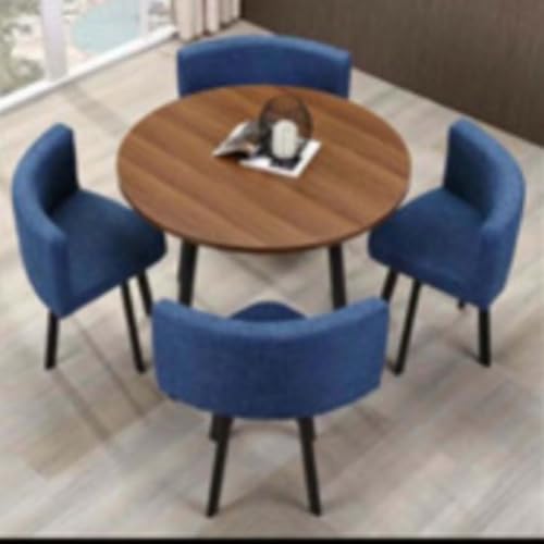Image of Round Faux Marble Reception Table and Chairs Set, Dining Table Set for 4, Space Saving Reception Desk for Home and Apartment, Office, Conference Room, Lounge