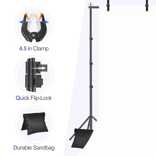 EMART Backdrop Stand 10x10ft(WxH) Photo Studio Adjustable Background Stand Support kit with 2 Crossbars, 8 Clamps, 2 Sandbags and Carry Bag for Parties, Events Decoration, Wedding, Photography by EMART - Used condition - Image 5