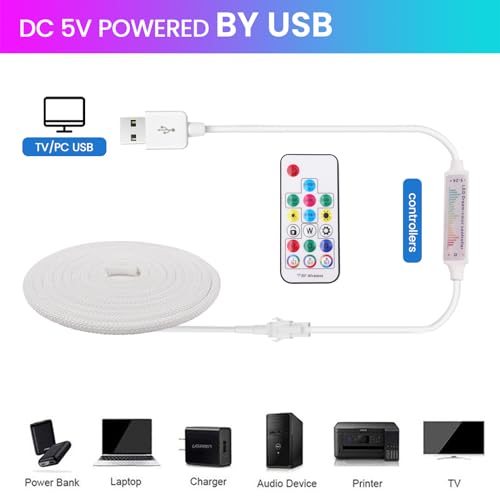 Tira LED Neón RGB KISUFU 5V 2M Impermeable con Control USB miniatura 4