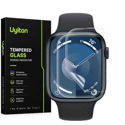 Image of Uyiton 2 Pack Screen Protector for Apple Watch Series 7 / Series 8 / Series 9 45mm | HD Clear Screen Guard | Bubble-Free Easy Installation Kit | Anti-Scratch | Ultra-Thin Flexible Film