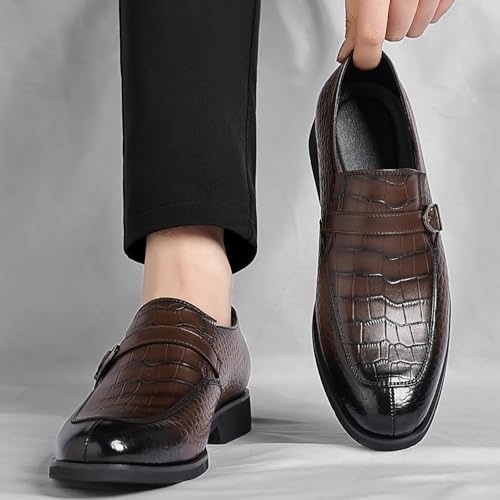 Men's Leather Crocodile Printed Loafers with Buckle Comfortable Slip-On Dress Shoes for Formal Business Work Office2