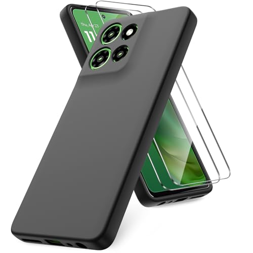 Vansdon Case for Motorola Moto G Power (2025), 2 Pack Tempered Glass Screen Protectors, Soft TPU Silicone Shockproof Case-Black
