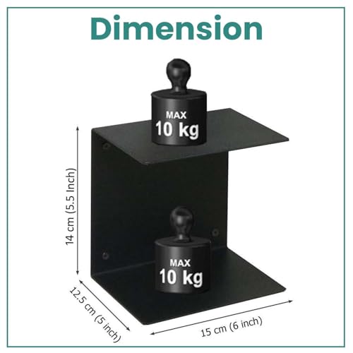 Image of Go Hooked Heavy Duty Metal Wall Mounted Book Shelves for Study Room, Living Room and Bedrooms (2 Pcs) (Black)