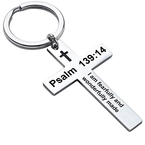 Ldurian Cross Keychain for Women - Psalm 139:14 Holy Bible
