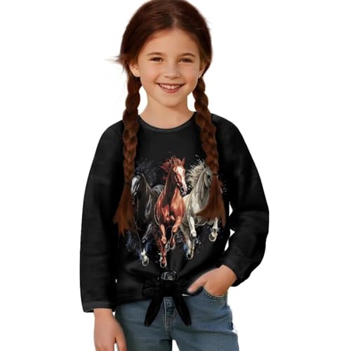 Kids Long Sleeve Tops Tie Front Shirt for Girls 5-12