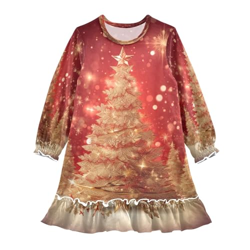 Bolaz Nightgowns Sleepwear Lightweight Nightdress Soft Pajamas Dress Christmas Gold Trees for 3-10 Years