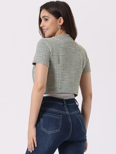 Image of Allegra K Tweed Cardigan for Women Vintage Open Front Short Sleeve Crop Outwear