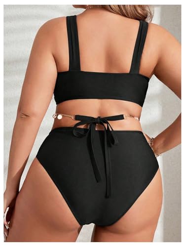 OYOANGLE Women's Plus Size Ring Linked Cut Out One Piece Swimsuit Deep V Neck Bathing Suits Beachwear2