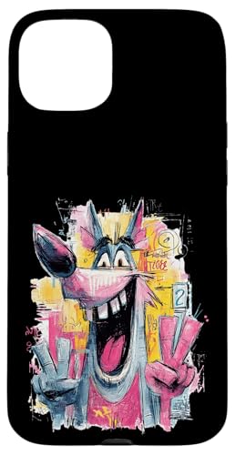 Funny Donkey Double Peace �O���t�B�e�B �|�b�v �L�����N�^�[ �O���t�B�b�N �X�}�z�P�[�X iPhone 15 Plus �p