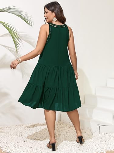 Image of SCOMCHIC Womens Plus Size Summer Hollow Out Halter Dresses Sleeveless A Line Tiered Swing Sundress Beach Vacation Mini Dress