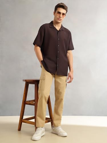 Image of Thomas Scott Men Premium Oversize Fit Casual Shirt | Short Sleeves | Camp Collar | Thai Crepe Polyester Fabric