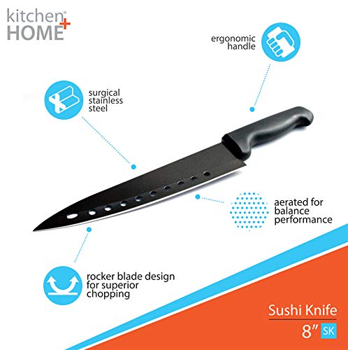 Kitchen + Home Non Stick Sushi Knife - The Original 8 Inch Stainless Steel Non Stick Multipurpose Chef Knife #TOP1
