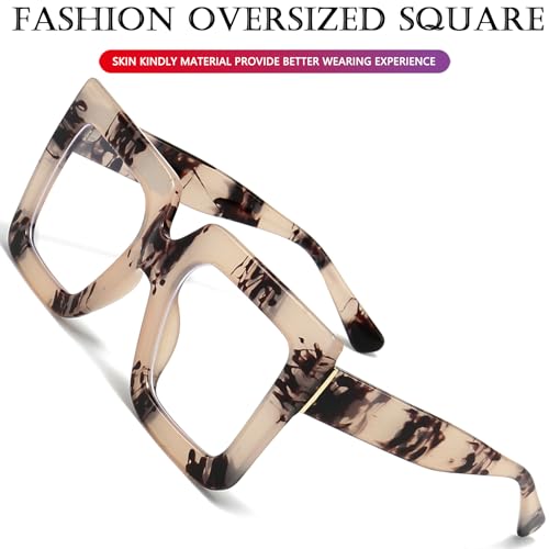 Image of AIEYEZO Oversized Square Blue Light Glasses for Women Cute Big Frame Glasses Fashion Clear Multi-Color Computer Eyewear