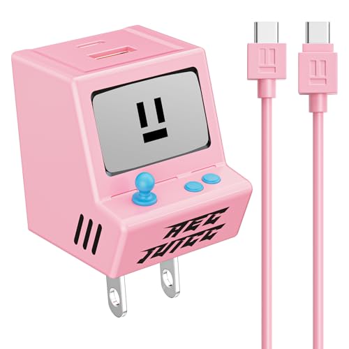 VOFUOE USB C Cable for iPhone 17 16 15 Charger Fast Charging 3.3FT Type C Charging Cord with 30W Dual Port Adpater USB C Charger Block USB A Wall Charger Retro Game Console for iPad, Galaxy S25-Pink
