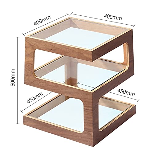 Quadratischer Beistelltisch Quadratischer kleiner Teetisch Glas Massivholz Sofa Ecktisch doppellagiger quadratischer Tisch (Farbe: Walnuss) – Bild 4