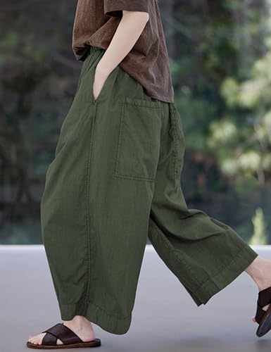 Bankeng Women's Loose Wide Leg Baggy Pants Solid Color Elastic Waist Capri Palazzo Pants2