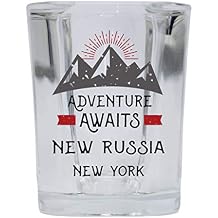 New Russia New York Souvenir 2 Ounce Square Base Liquor Shot Glass Adventure Awaits Design